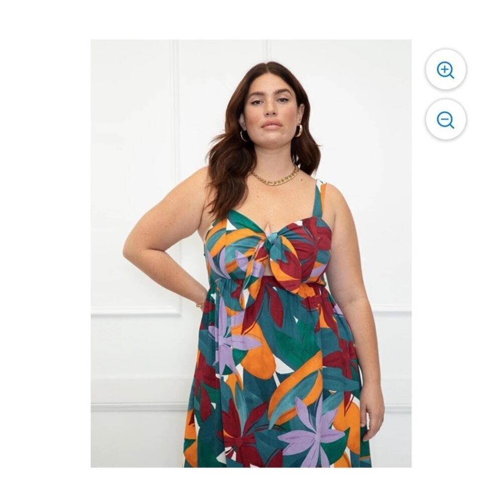 ELOQUII Elements Women's Plus Size Tie Front Tank Dress Linen Blend Floral 16 - Picture 9 of 9
